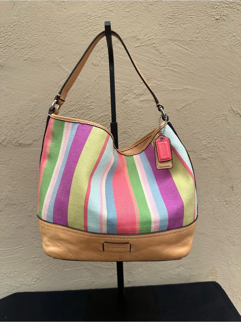 🍭Y2K Coach Hamptons Legacy Striped Canvas Hand Bag 🍭 - Picture 1 of 8